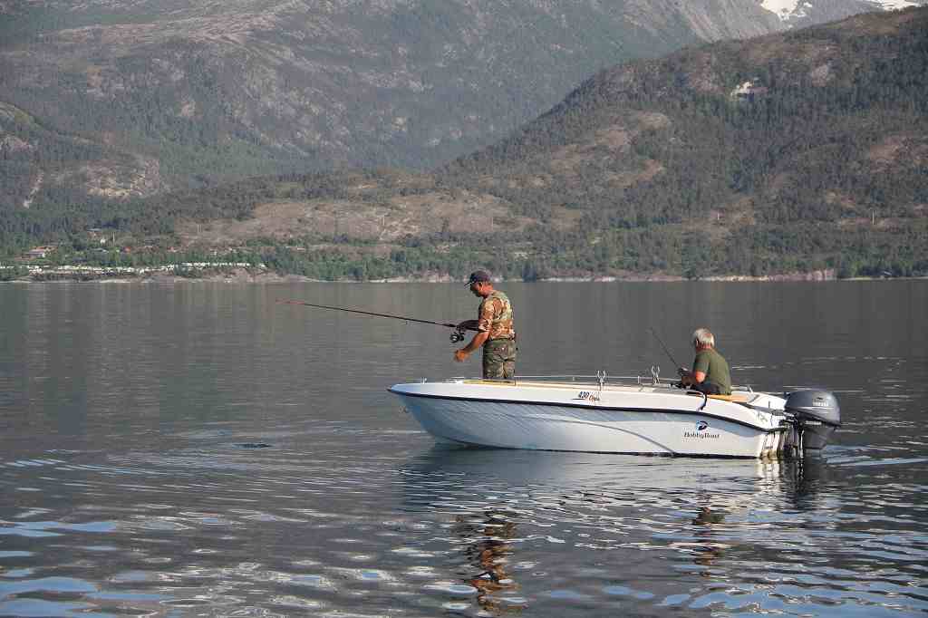 Angler im Motorboot am schönen Hardangerfjord